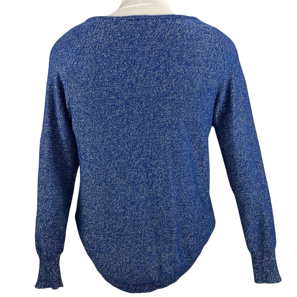 BISOU BISOU Blue w/ Metallic Zippered Shoulders Long Sleeve Sweater size Large - Picture 11 of 14